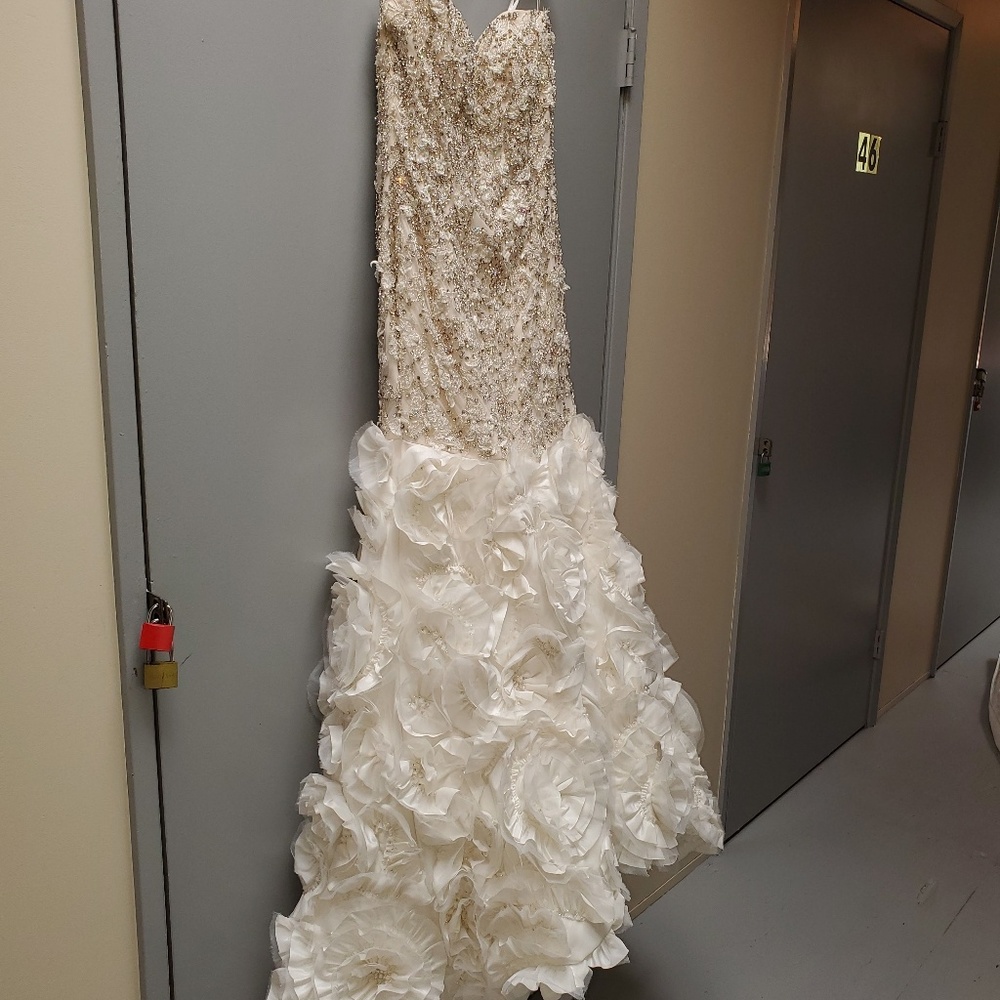 Stephen Yearick beaded floral bottom wed dress.